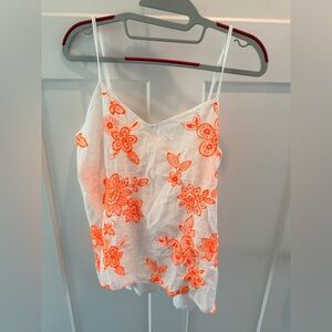 Femme by Tresics Embroidered Floral Tank White Neon Orange Top M